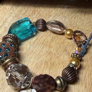 Artisan Beaded Bracelet with Teal and Gold Highlights